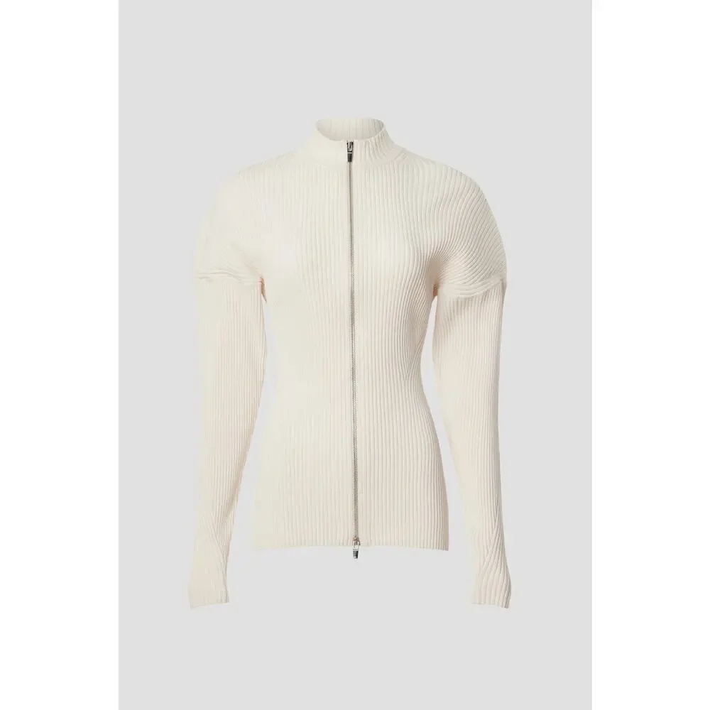A.L.C. Noa Cream Ribbed Knit Zip Up Cardigan Sweater Size Large - Picture 4 of 12